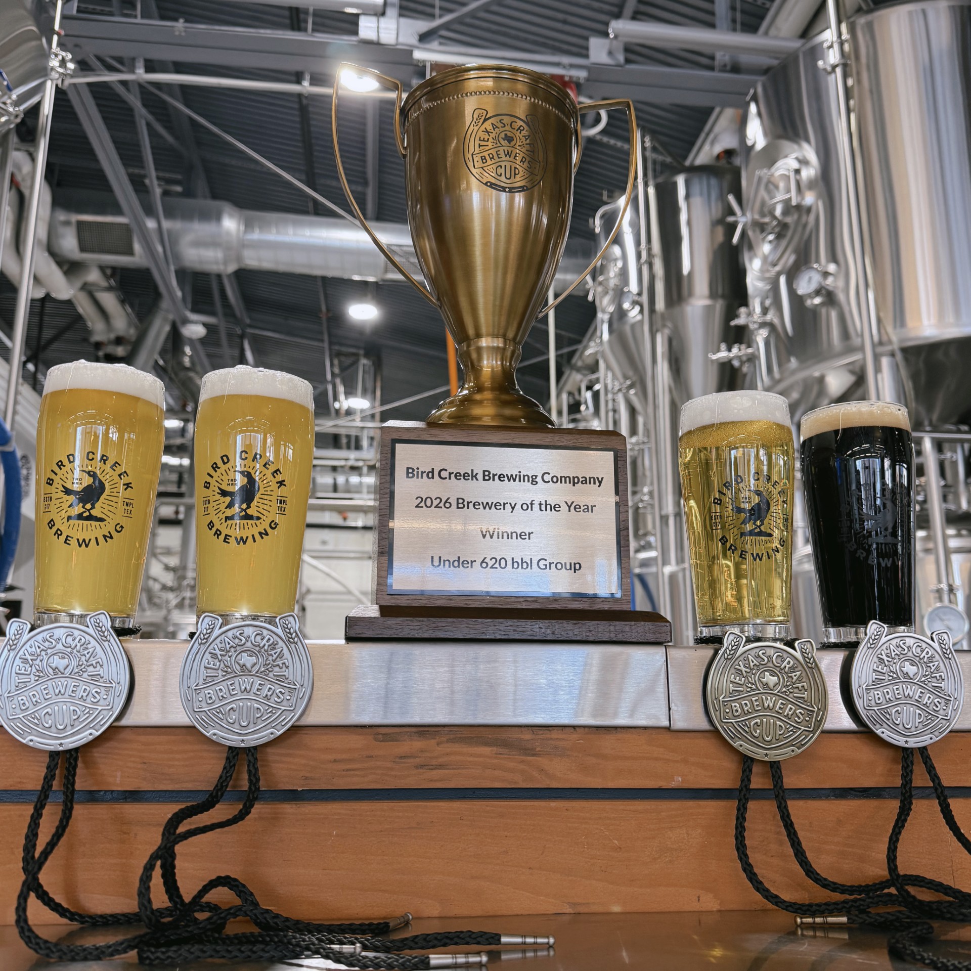 Bird Creek Brewing — 2026 Brewery of the Year trophy and medals