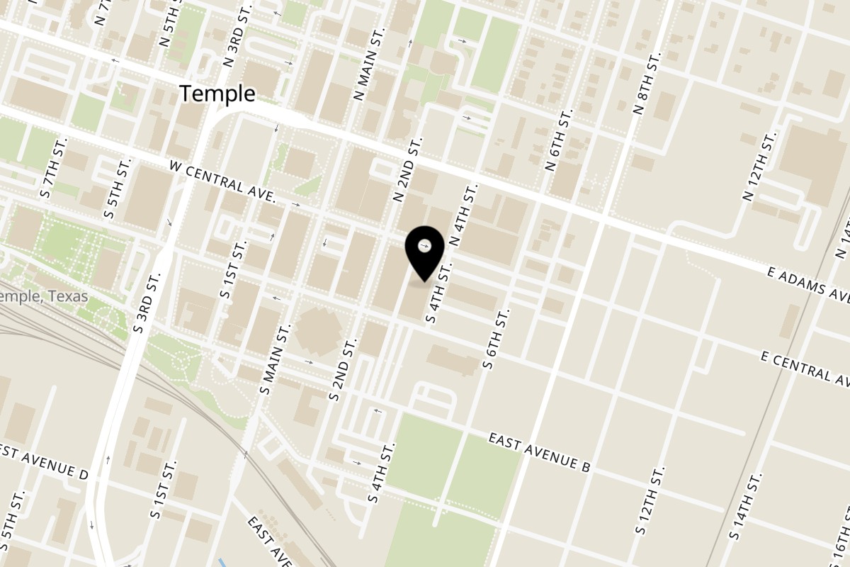 Map showing the location of Bird Creek Brewing on 8 S 4th St in Temple